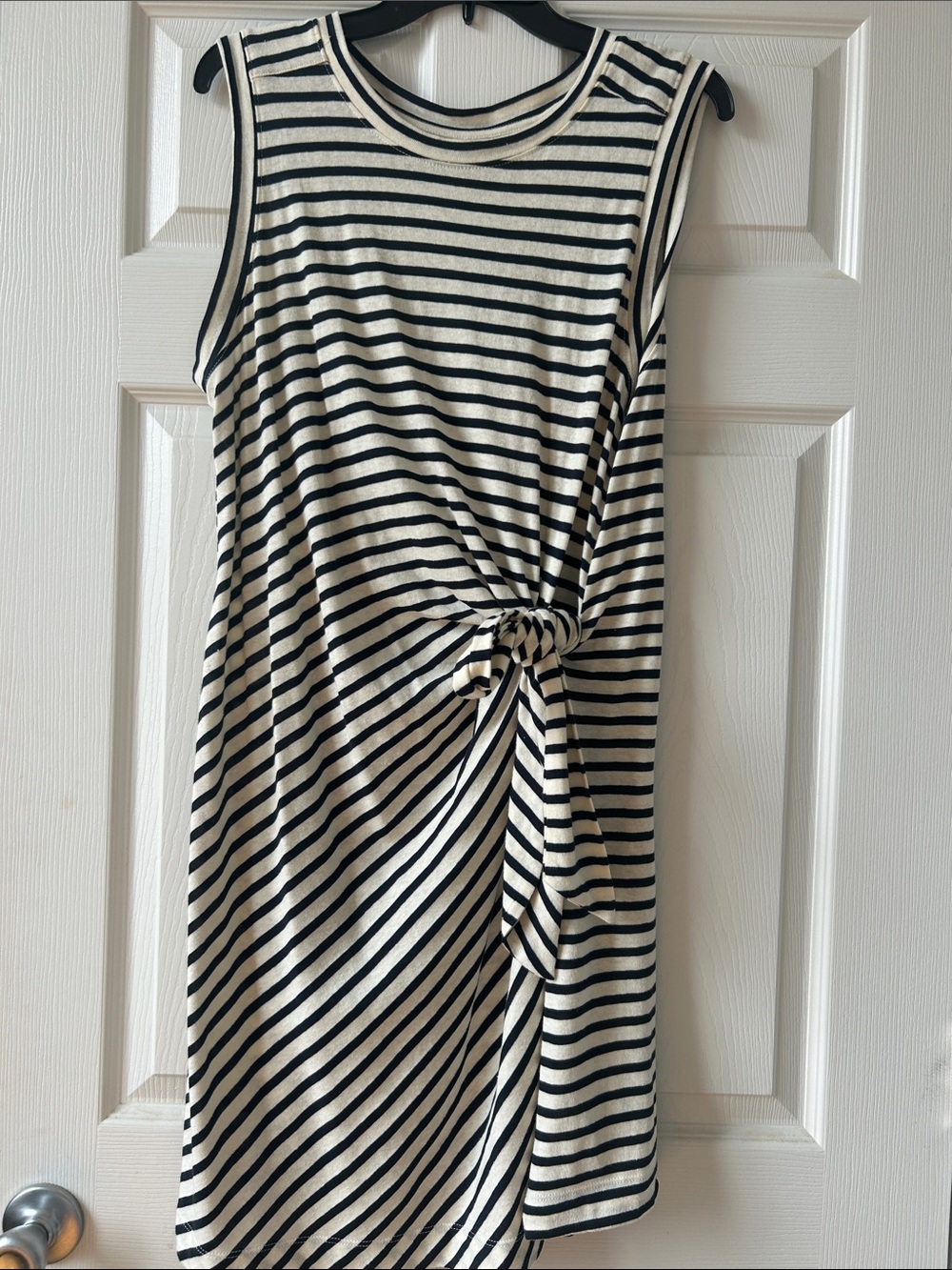 BE COOL Blue and Cream Striped Knot-Front Midi Dress